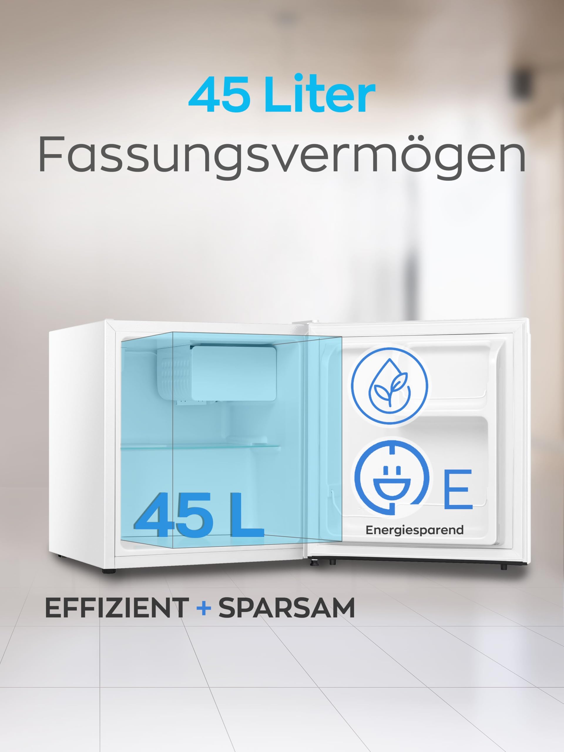 HEINRICHS Getränkekühlschrank 45L leise 39db Mini-Kühlschrank mit Kühlfach Weiß