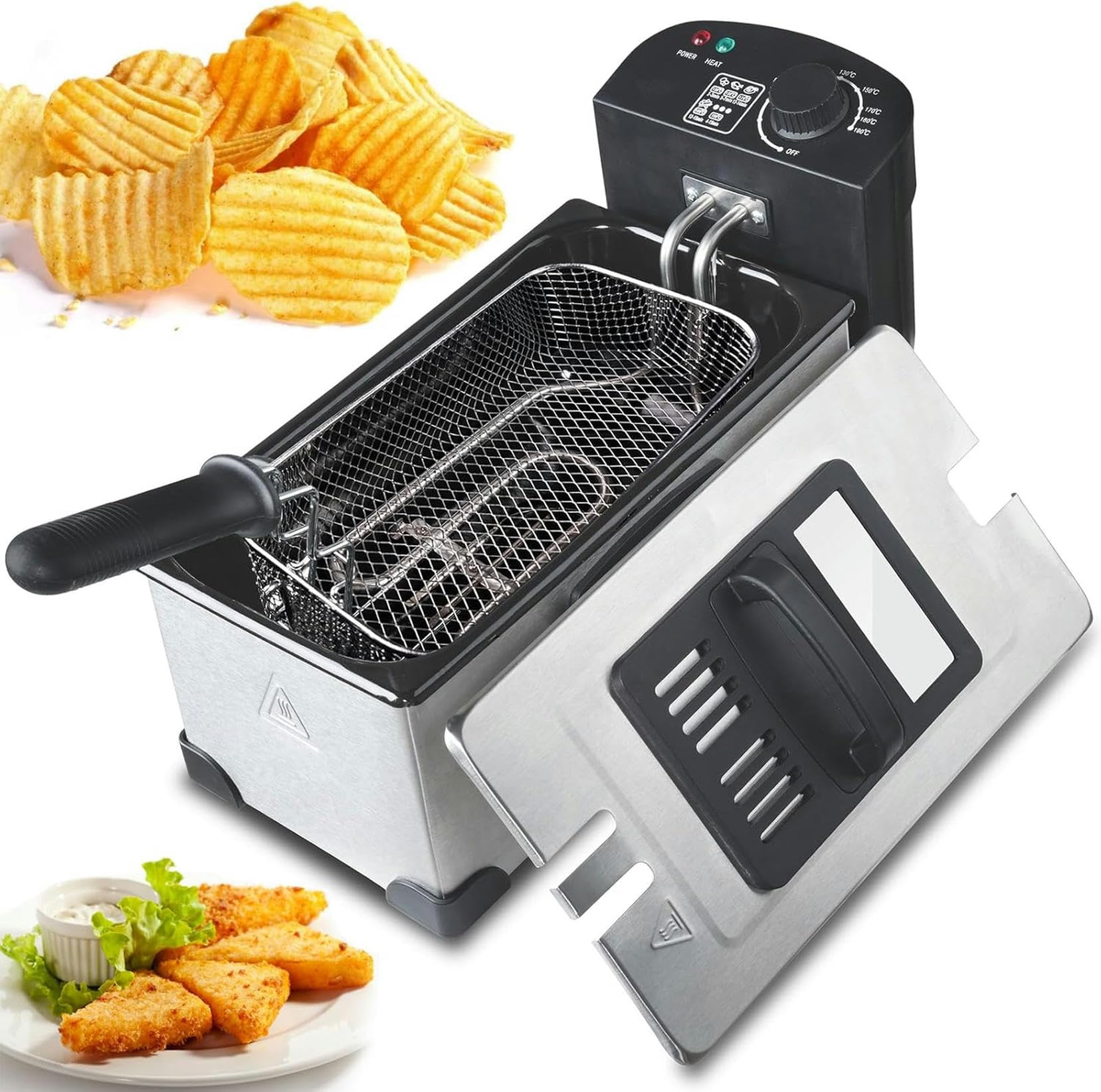 Friteuse avec panier 3L en inox et couvercle lavable au lave-vaisselle