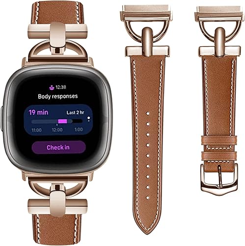 Correa de cuero en forma de D compatible con Fitbit Sense 2Fitbit Versa 4 para mujer correa de cuero elegante con hebilla de metal en forma de D