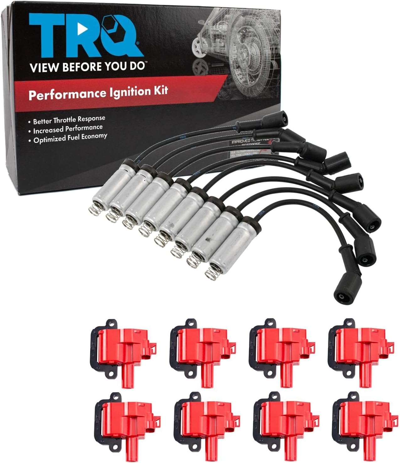 TRQ Ignition Coil Kit 9 Piece Compatible with 1998-2000 Chevrolet P30 C6500 Kodiak C7500 Kodiak B7 1998 GMC P3500 1999-2000 B7 C6500 Topkick C7500 Topkick