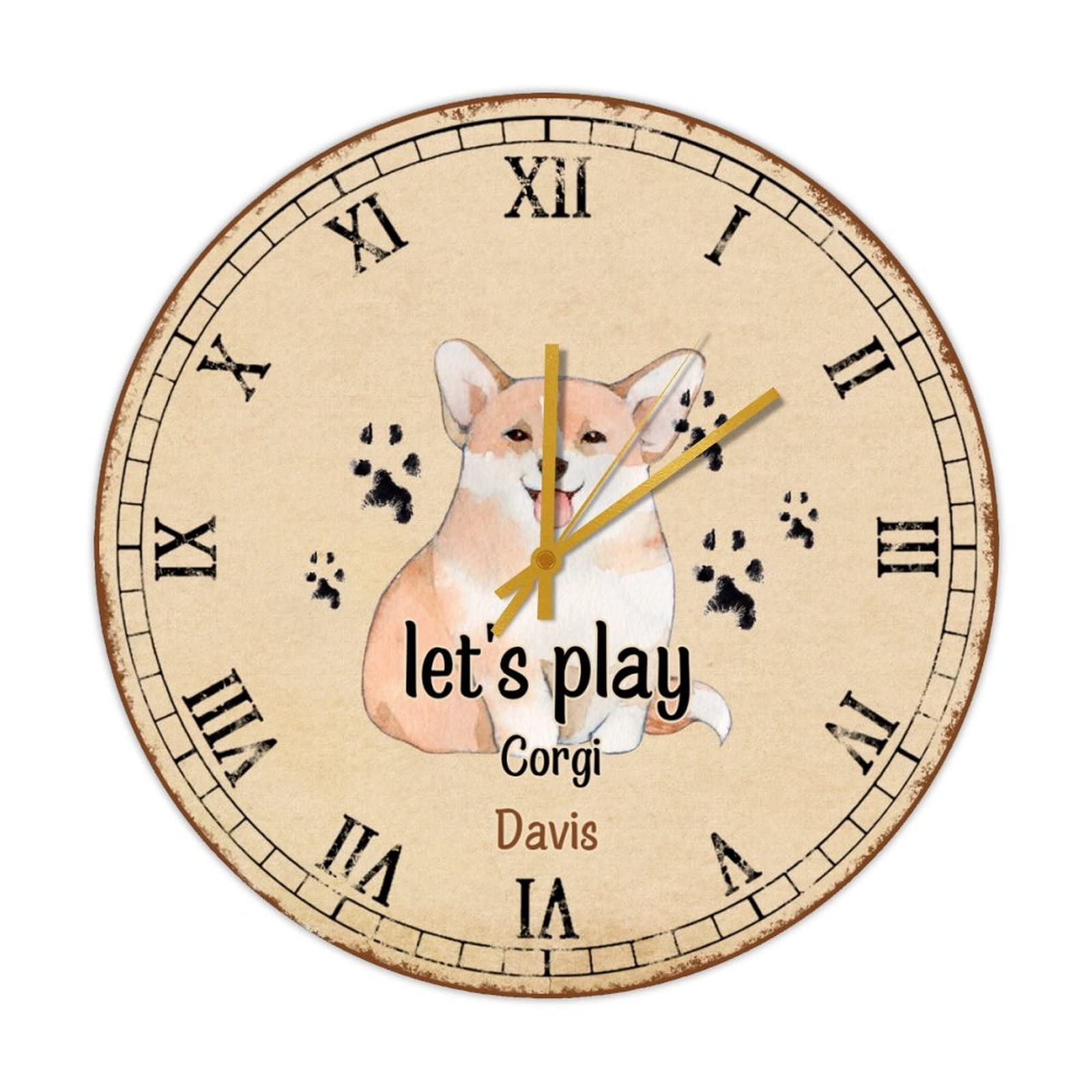 Horloge murale corgi en bois Let's Play ronde rustique 38cm