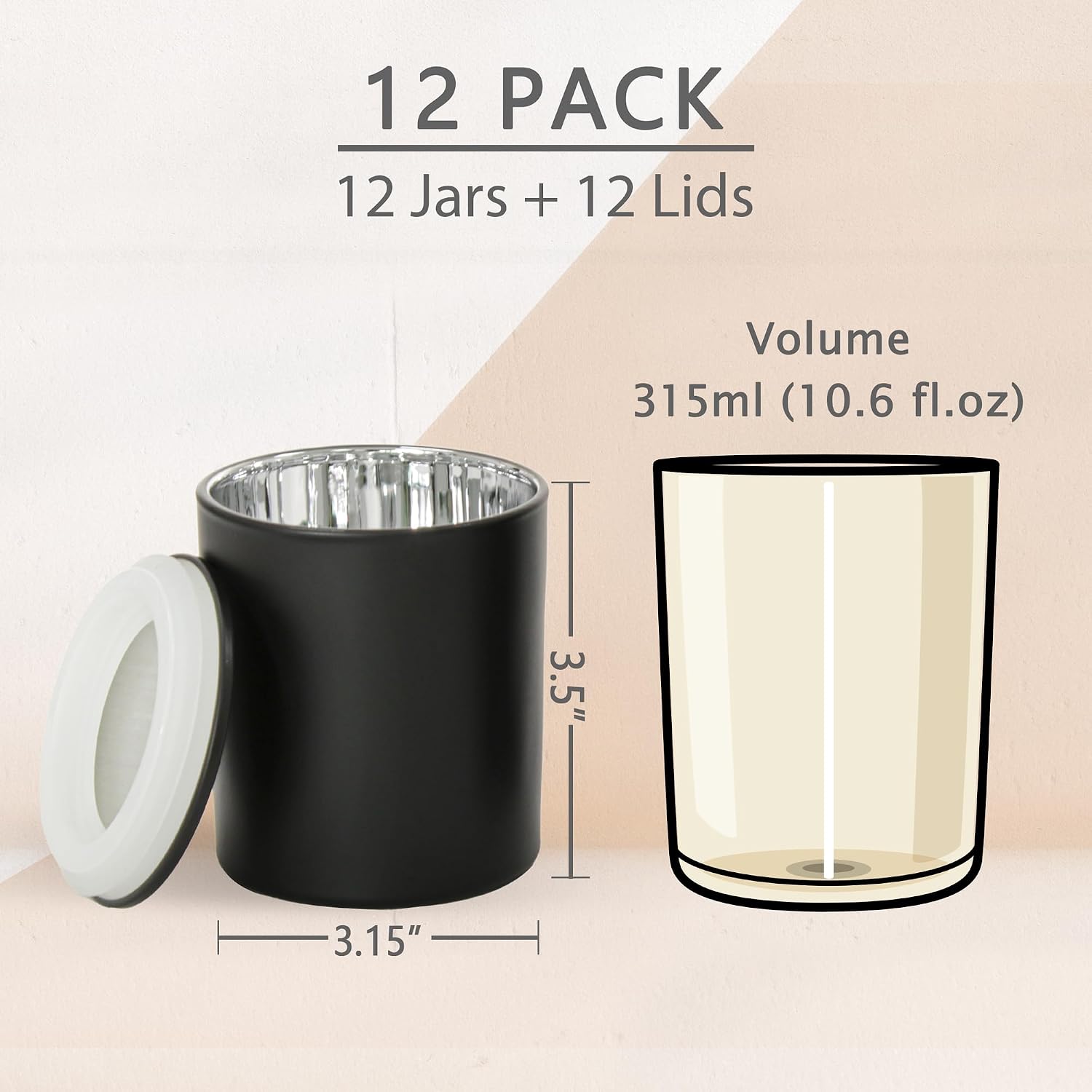 Bulk ​Candle Jars for Candle Making, Luxury Container with Electroplated Interior, 12PCS Vessel with Metal Lids Empty Jars - Silver Inner image 2