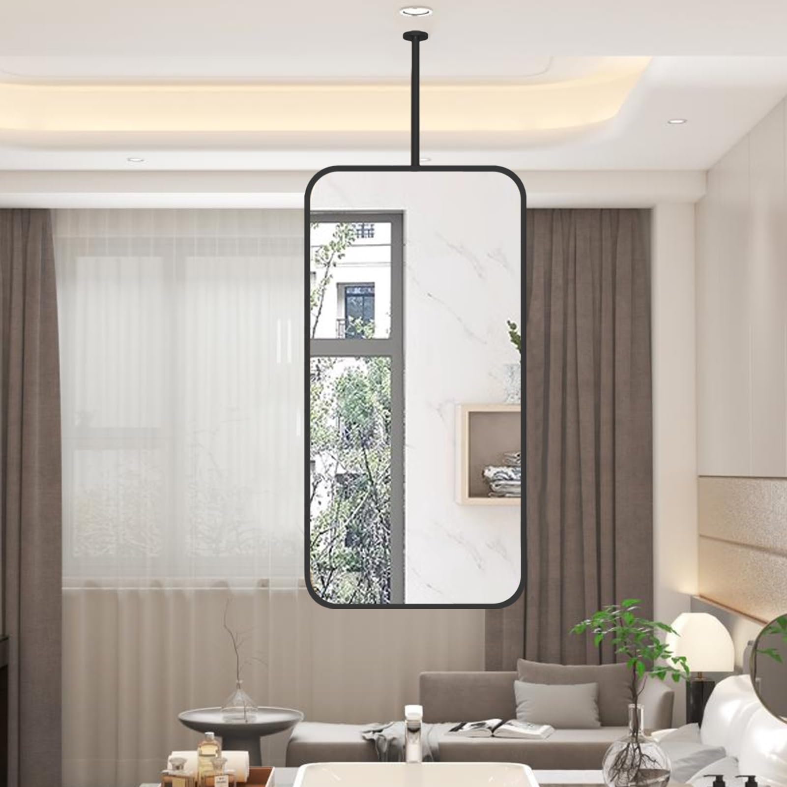 WJFTODAY Ceiling Mounted Makeup Mirror, Rectangle Wall Vanity Mirror with Metal Frame, Modern Decorative Mirror for Bedroom & Bathroom, 40cm x 70cm Dressing Room Essential