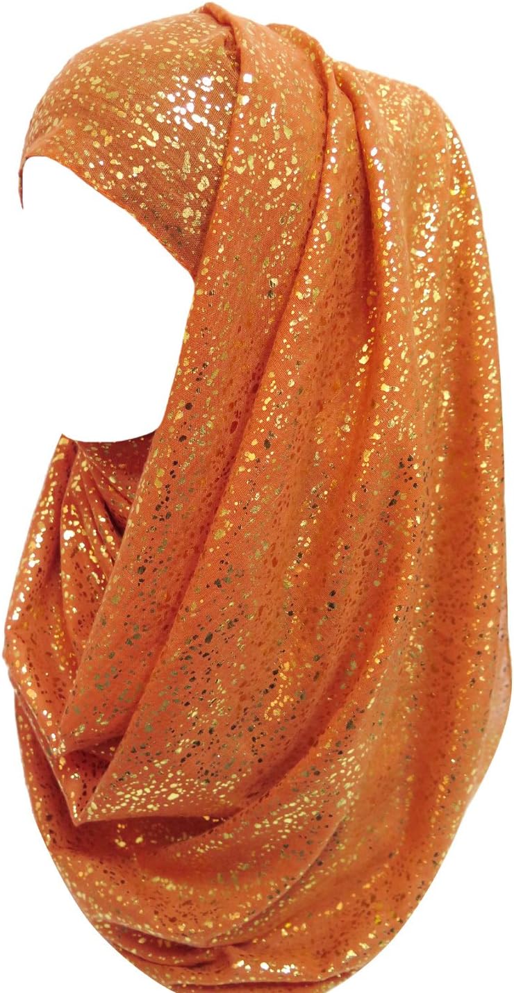 Lina & LilySparkle Shimmer Gold Glitter Women's Hijab Muslim Head Wrap Scarf Shawl Lightweight (Burnt Orange)