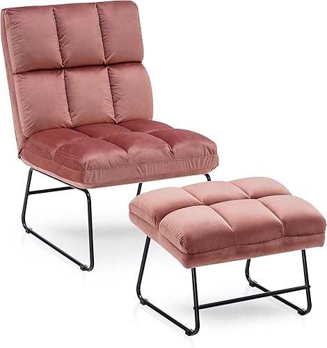 MCombo Silla decorativa con otomana, patas de metal modernas de terciopelo, silla de club, sofá de sala de estar, sala de lectura, dormitorio, 0014