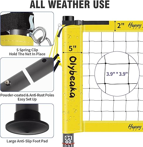 Miniatura 2 de Juego de red de voleibol profesional para exteriores para patio trasero y playa con postes ajustables y resistentes, red duradera, voleibol de
