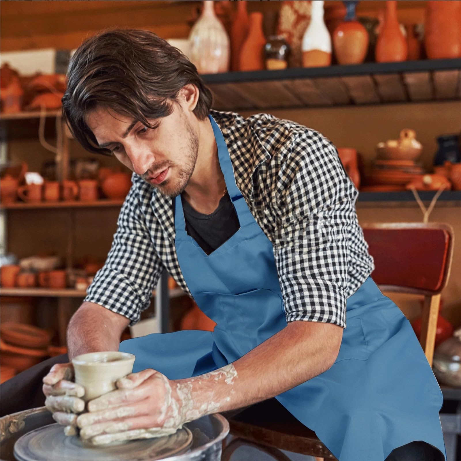 Płócienne fartuchy robocze, Fartuch ceramiczny z dzielonymi nogawkami i kieszonkową rzeźbą ceramiczną DIY wielokolorowy 100x76CM