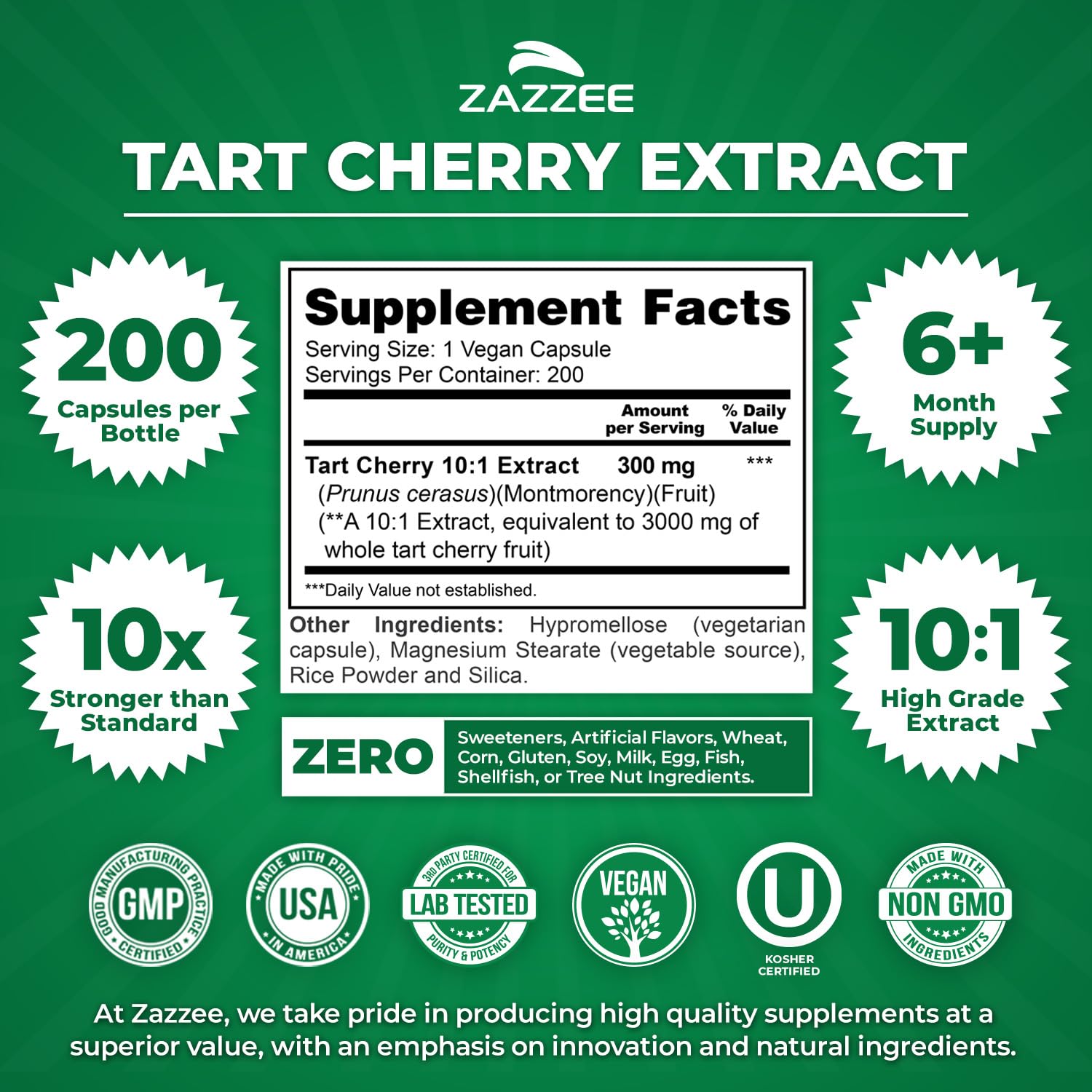 Zazzee Tart Cherry 10:1 Extract, 200 Vegan Capsules, 6+ Month Supply — Amazon image 3