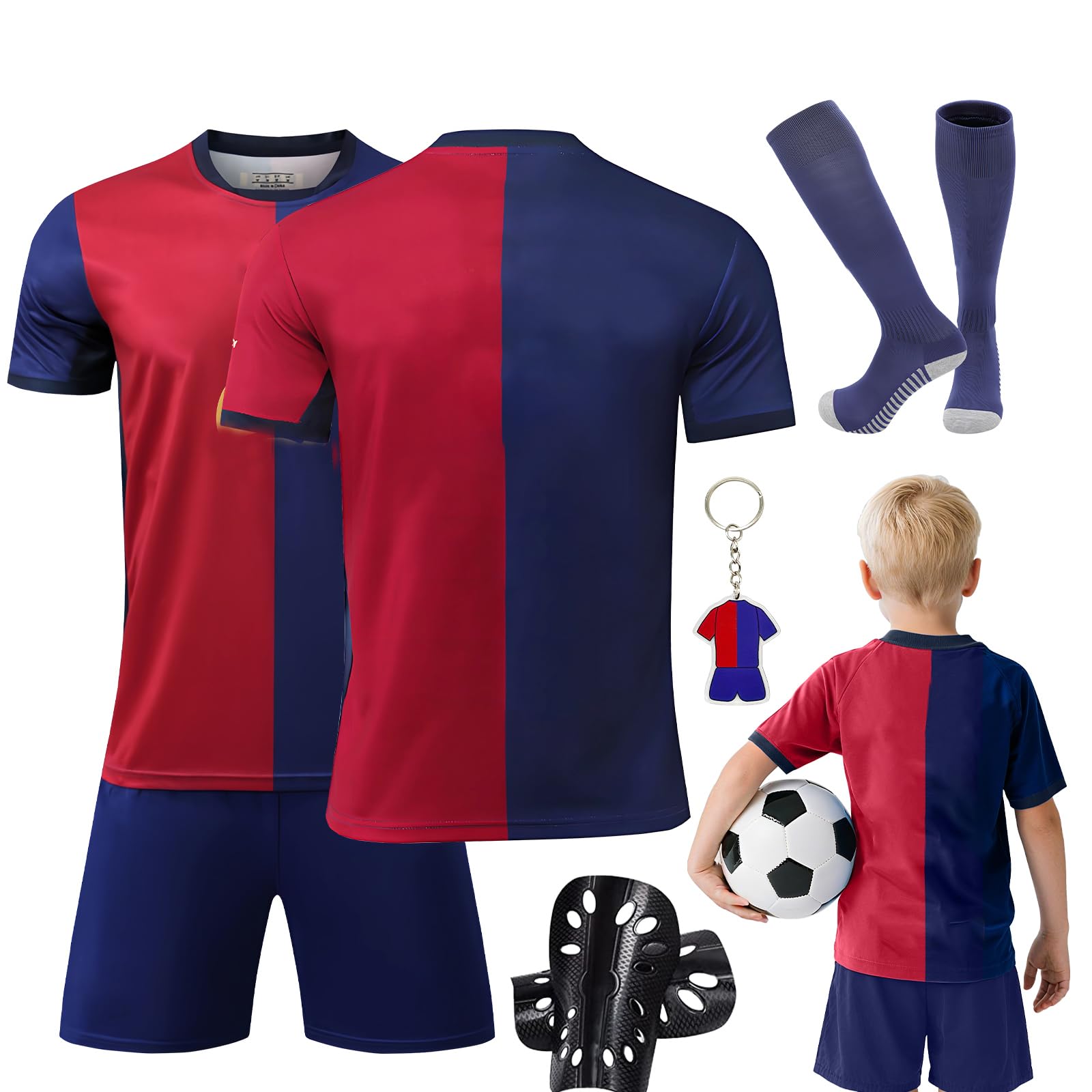 Ronronner Fußball Trikot Set für Jungen Nr. 19, Fussballtrikot Kinder Jungen, Socken & Schienbeinschoner - Kinder Fussballtrikot & Trainingsausrüstung