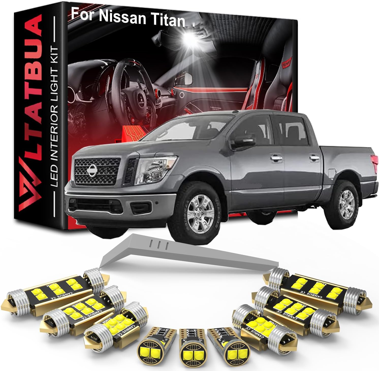 LED Interior Light Kit Package Replacement for Nissan Titan 2016 2018 2019 2020 2021 2022, Super Bright 6000K White License Plate Map Door Bulbs + Install Tool