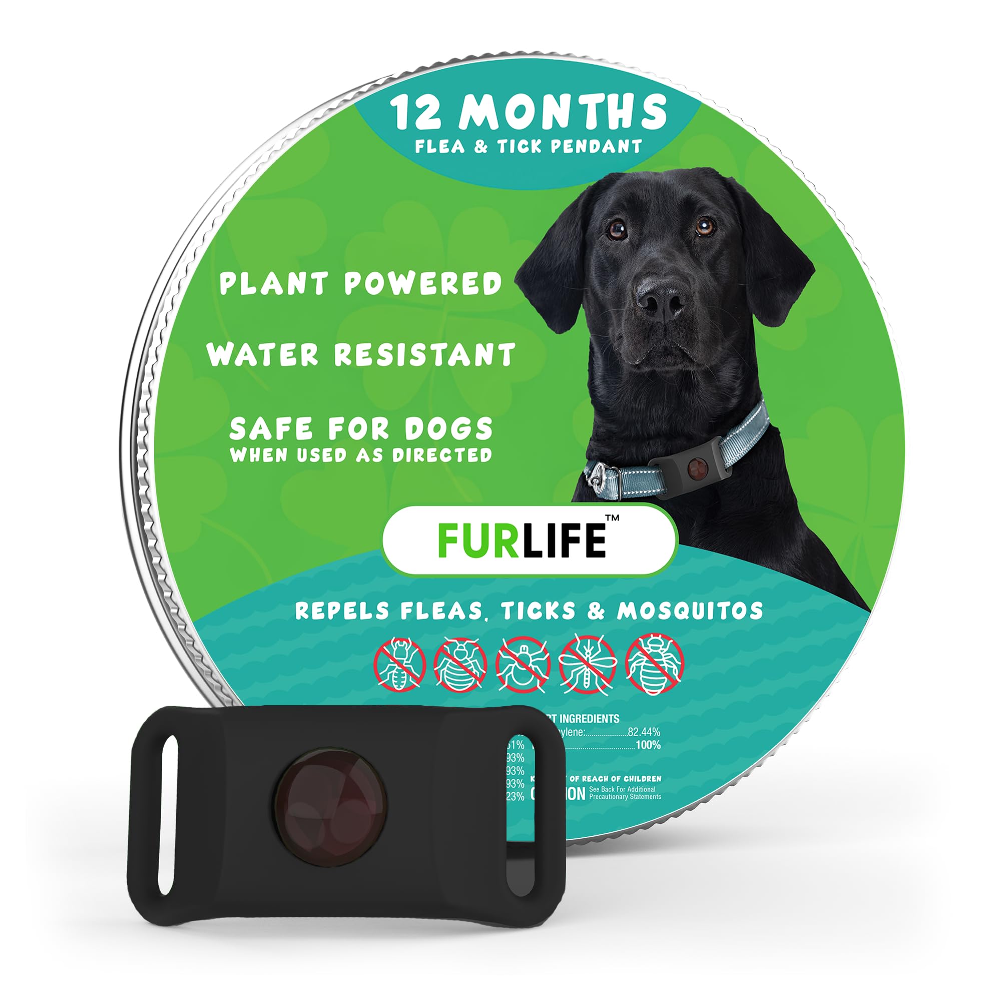 FurLife Black Dog Tag, Flea and Tick Prevention for Dogs - Waterproof Pendant for Collar, Safe for All Breeds