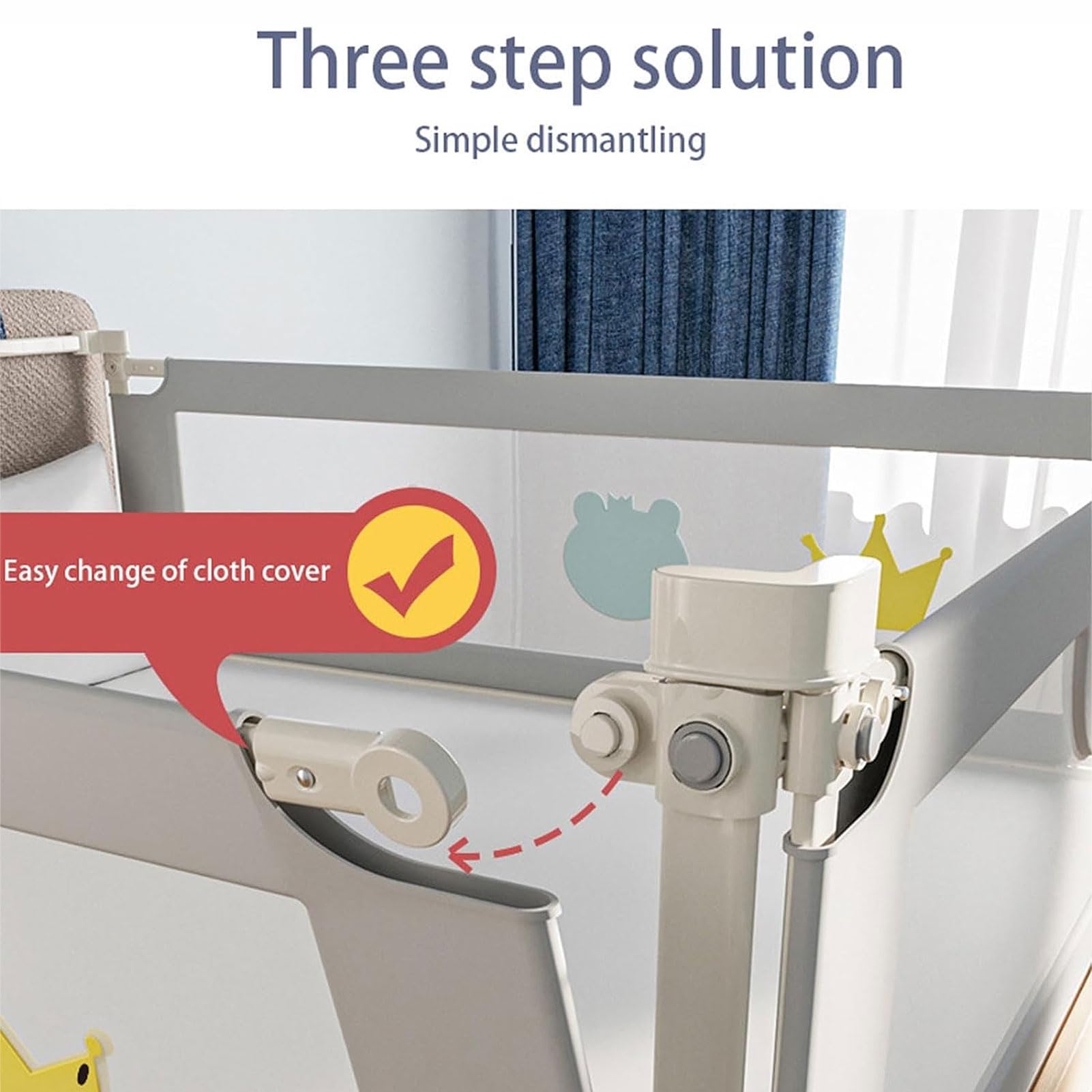 HUHJYUGE Barandilla de Cama para Niños, Barrera de Seguridad para Cama Bebé, Barrera de Cama Portatil y Extensible, Protección contra Caídas, Altura Ajustable, Fácil de Montar (1.8m)