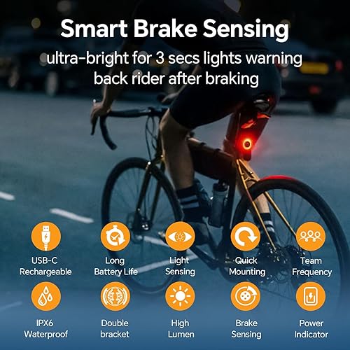 Miniatura 5 de Smart Bike Tail Lights, Brake Sensing Bicycle Rear Lights for Night Riding, Ultra Brigh LED Taillights Auto OnOff, Easy Mount Cycling Safety Brake
