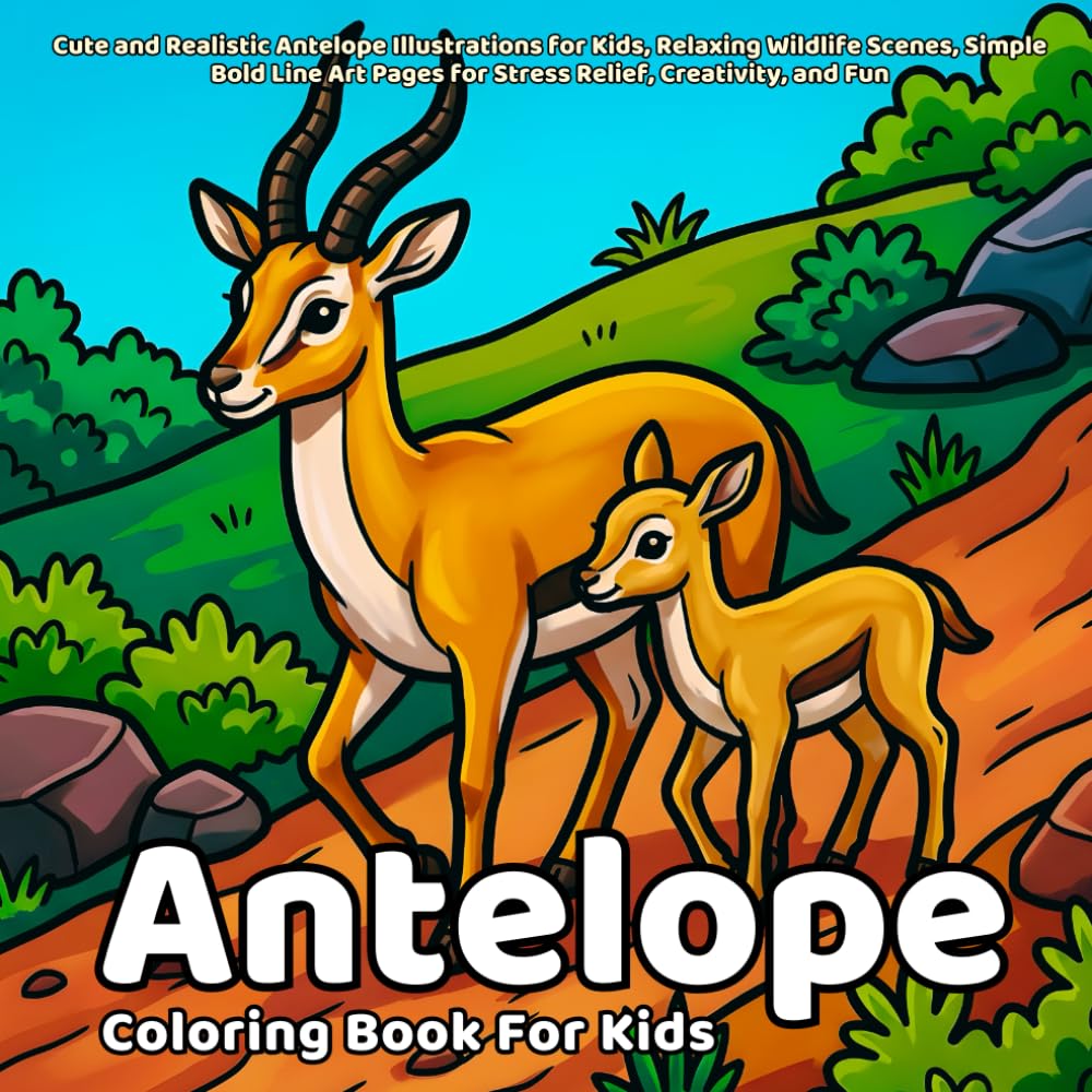 Antelope Coloring Book: Cute and Realistic Antelope Illustrations for Kids, Relaxing Wildlife Scenes, Simple Bold Line Art Pages for Stress Relief, Creativity, and Fun (Animals)