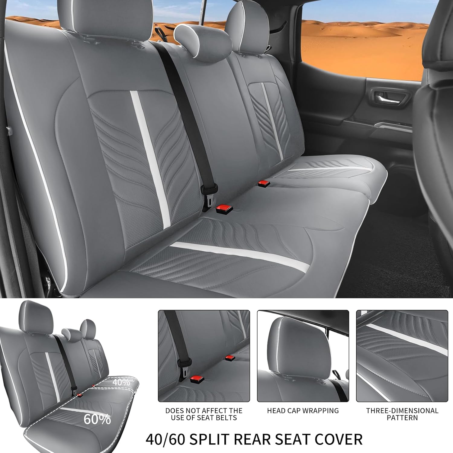 Leather Seat Covers Custom Fit for Toyota Tacoma 2016-2023 3rd Gen Double & Crew Cab SR SR5 Limited TRD Sport/Pro/Off Road,Interior Accessories,Full Coverage Seat Protector,Grey White Full Set Grey White