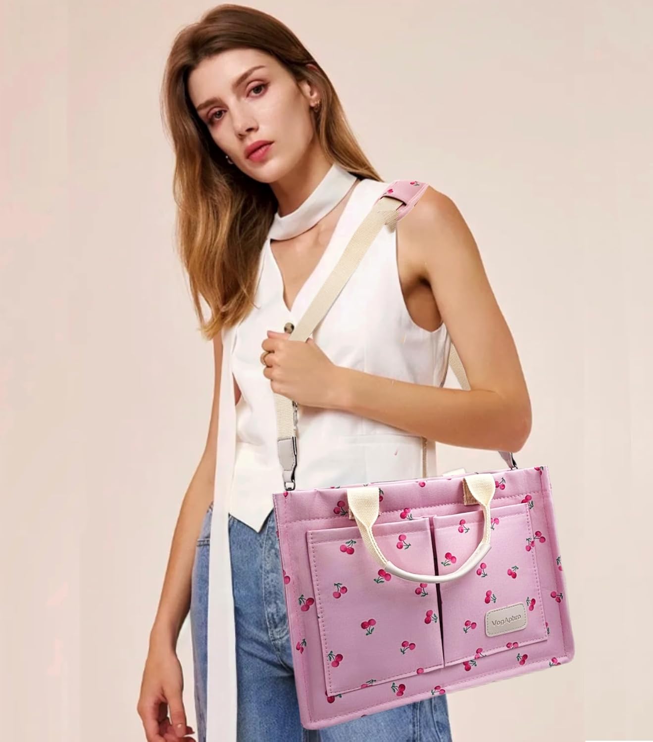 Large Canvas Tote Bag for Women Work Tote Bags with Pockets Laptop Crossbody Purses Everyday Bag Handbags for Travel - Image 3