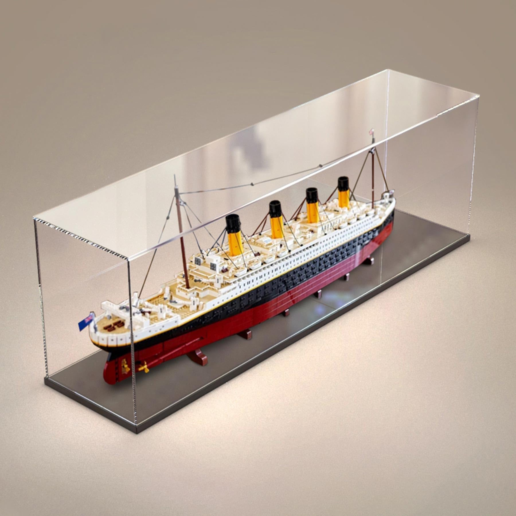 XNSHENGXAN Applicable to Lego 10294 Titanic 3MM Acrylic Display Box(55.1×7.8×19.6in), Display Cases for Collectibles, Sturdy Protection for Your Collectible,Black Base
