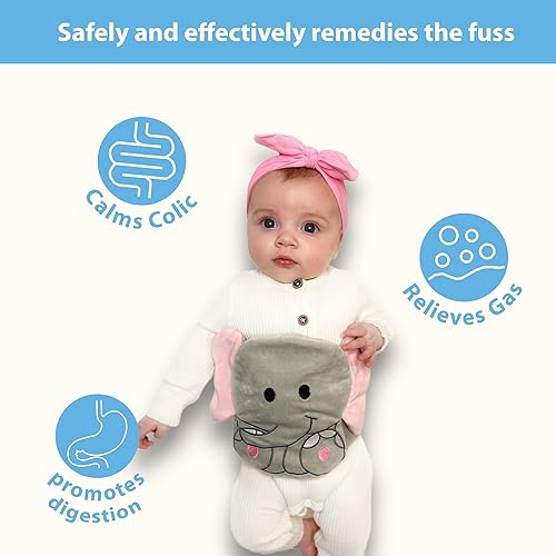 Miniatura 10 de Alivio de cólicos, gases y malestar estomacal para bebés, abrazador de vientre, un calor calmante combinado con compresión suave (gris-blanco)