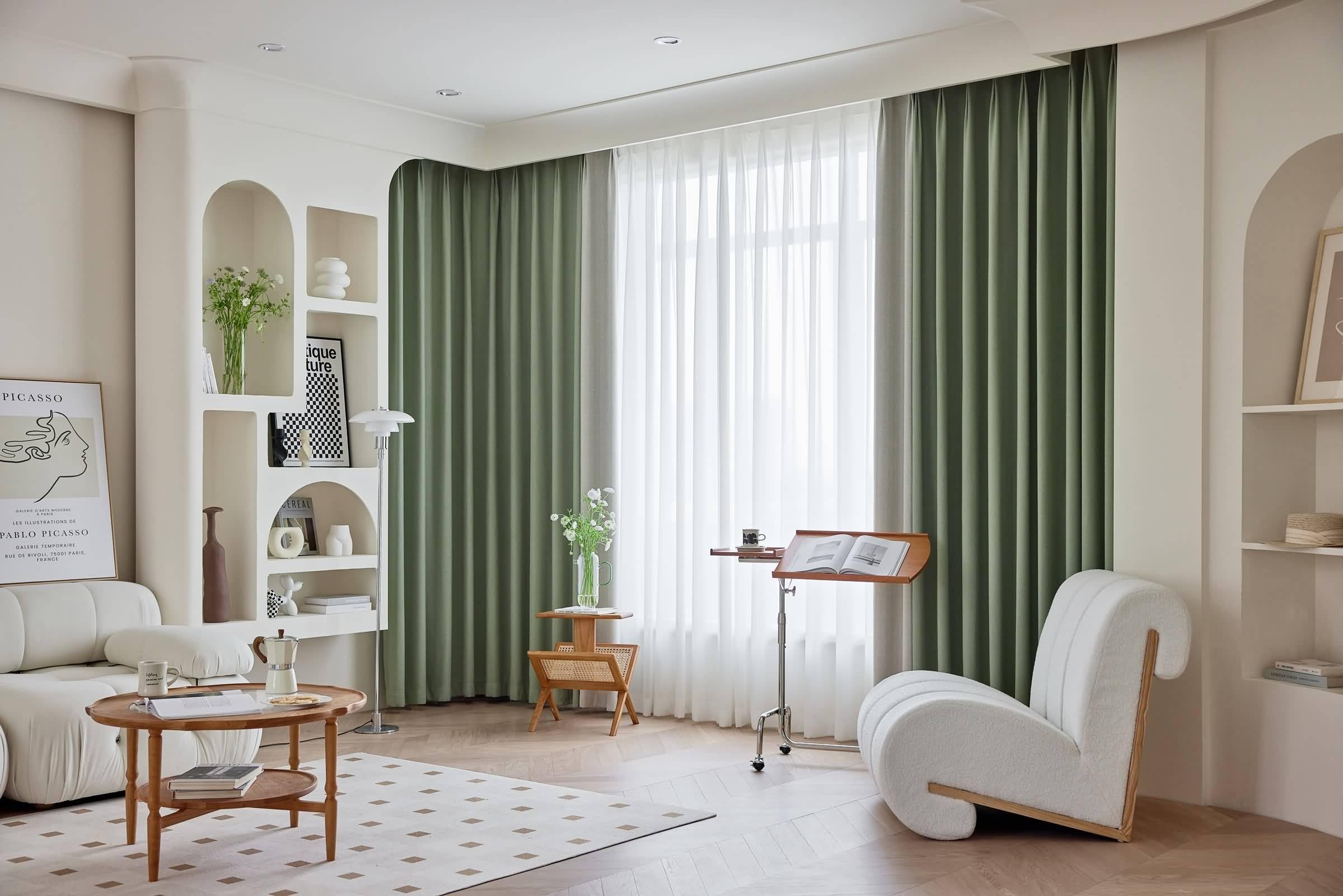 Verdunkelnde Vorhänge Ösen, Grün Beige Bicolor Patchwork Tüllen Raumverdunkelung Verdunkelungsvorhänge für Schlafzimmer und Wohnzimmer132 x 229 cm