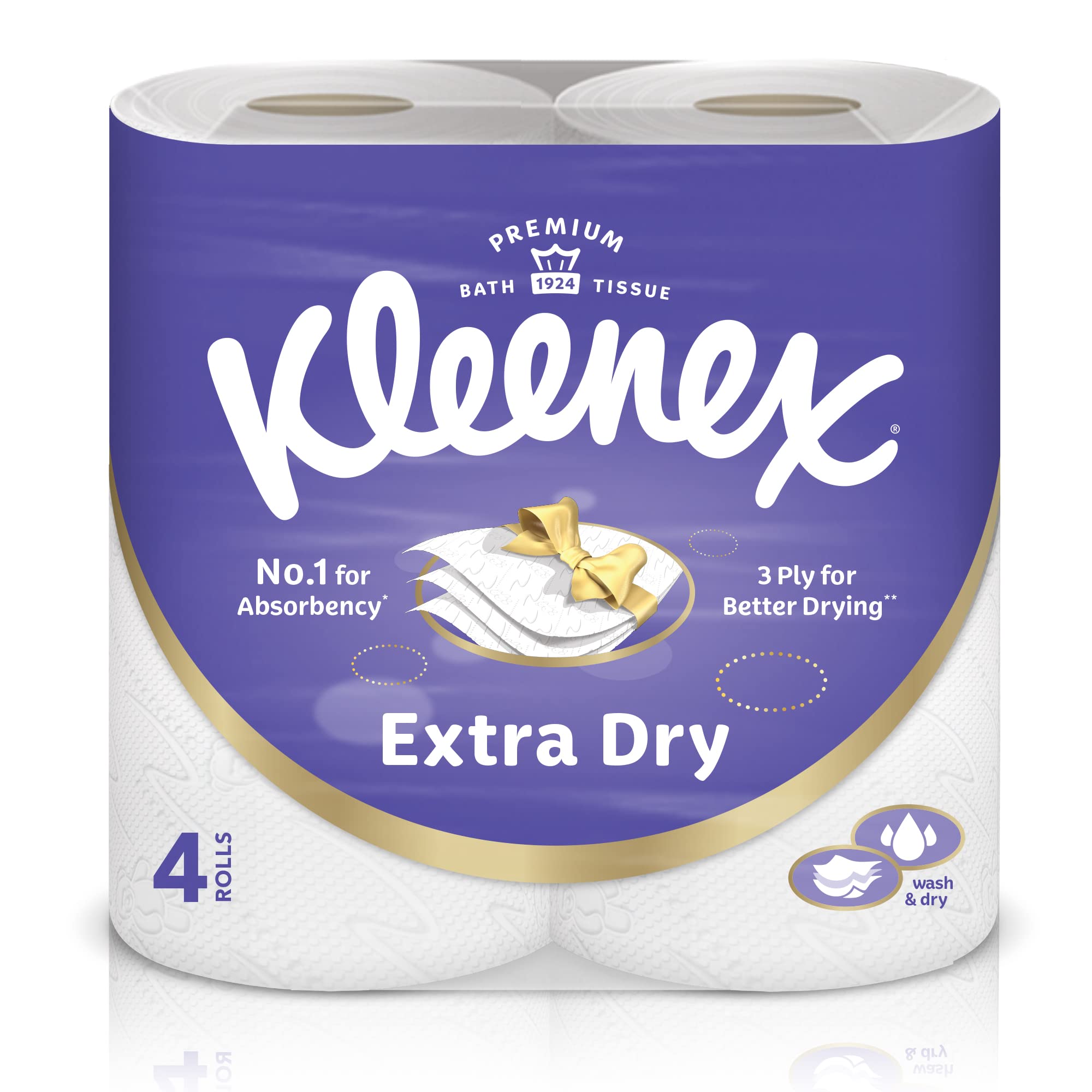 Extra Dry Toilet Tissue Paper, 3 PLY, 4 Rolls x 160 Sheets, Embossed Bathroom Tissue with Superior Absorbency