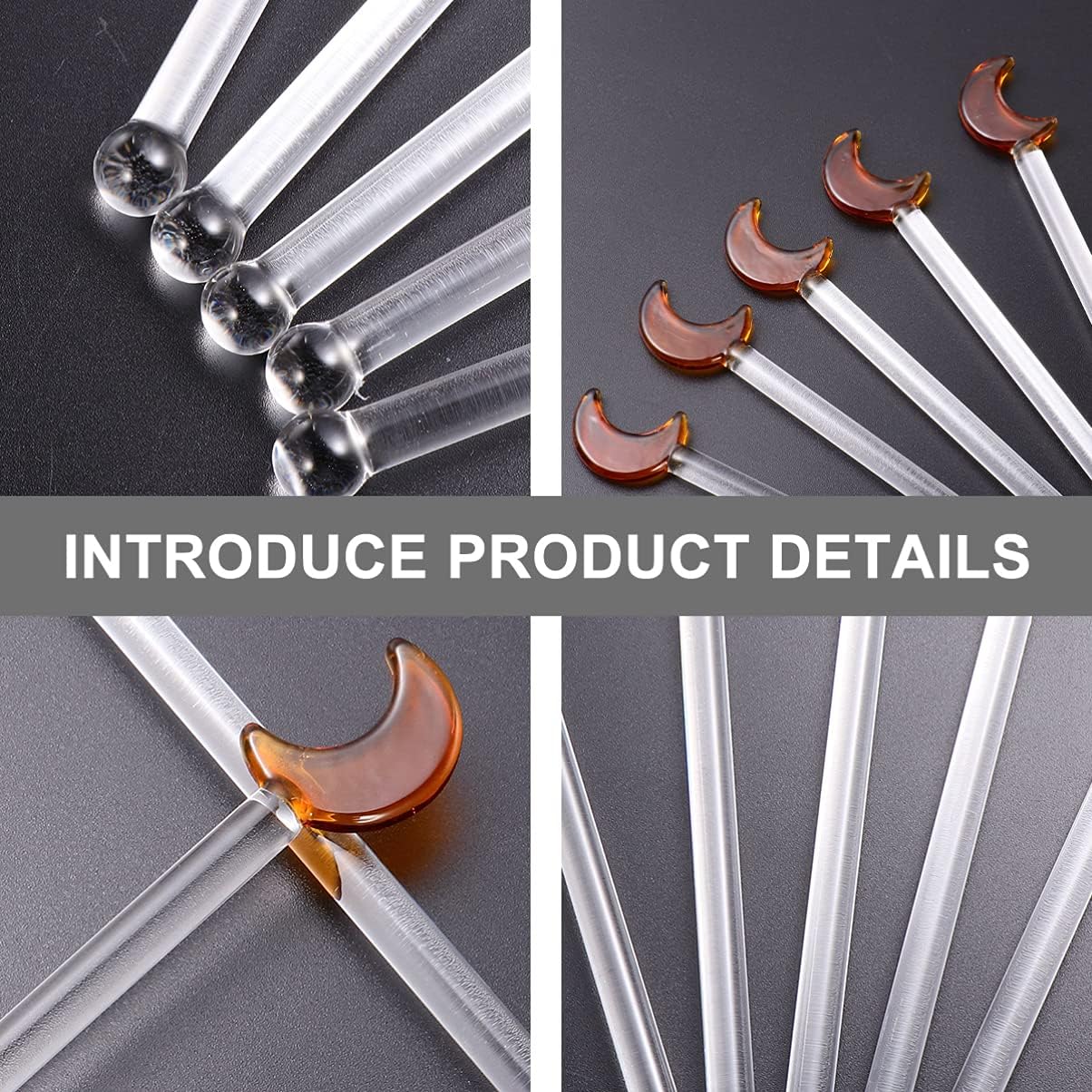  | DOITOOL 5Pcs Glass Swizzle Sticks for Cocktails Drinks, Moon Swizzle Sticks for Drinks Coffee Cocktail for Restaurant Home Bar: Swizzle Sticks