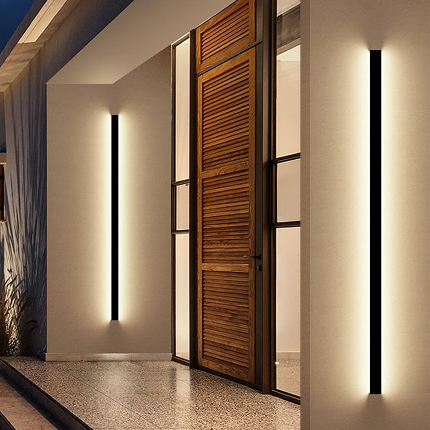 Photo 1 of  Modern Outdoor Wall Lights - 2pack 59inch Black Exterior Light Fixtures Wall, Dimmable Porch Lights Outdoor Wall Sconce, Patio Long Strip Wall Light Fixtur Outside for Garage, House 