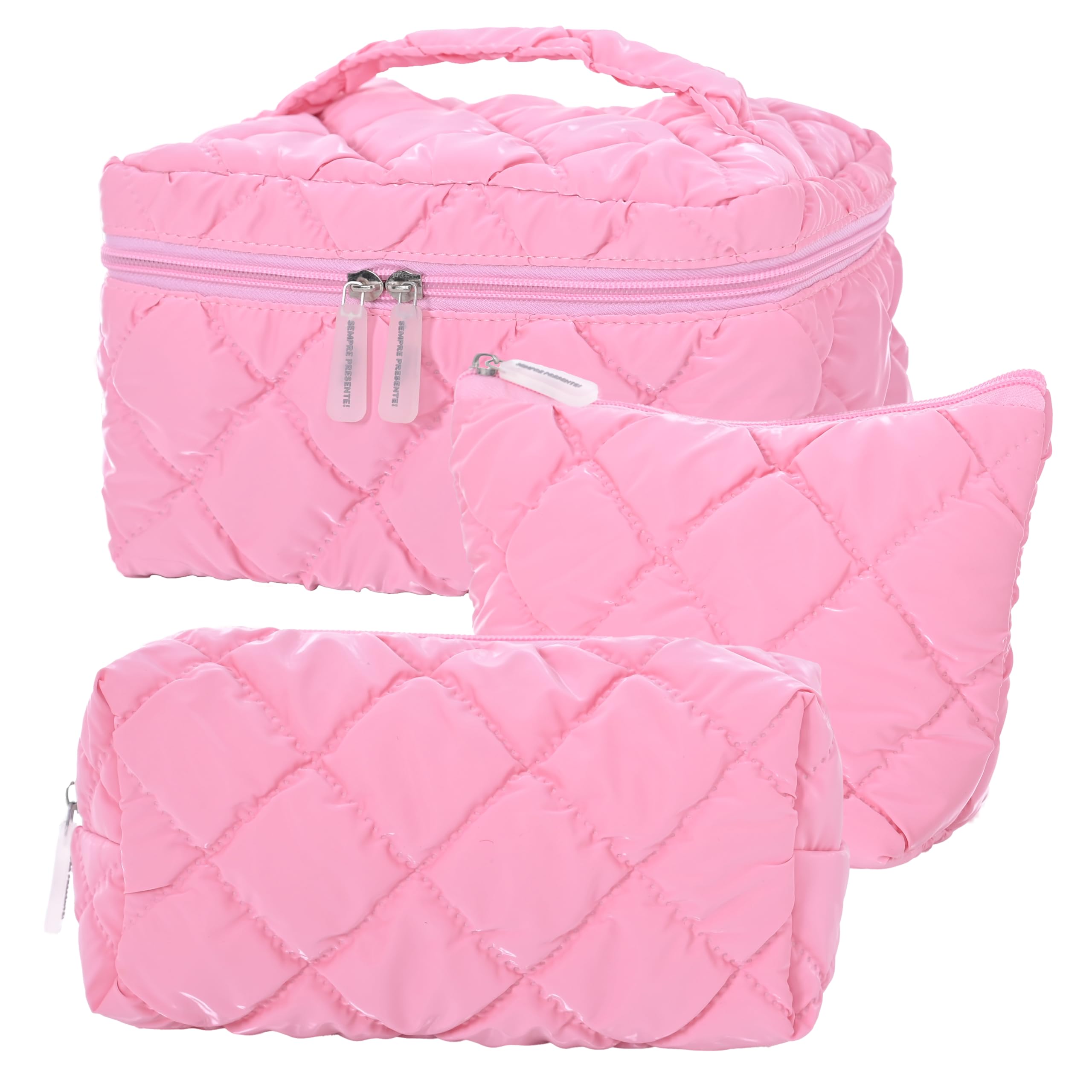 3Pcs Makeup Bag Set,Travel Portable Large Down Water Proof Cosmetic Bags for Women,Bathroom Coquette Toiletries Organiser