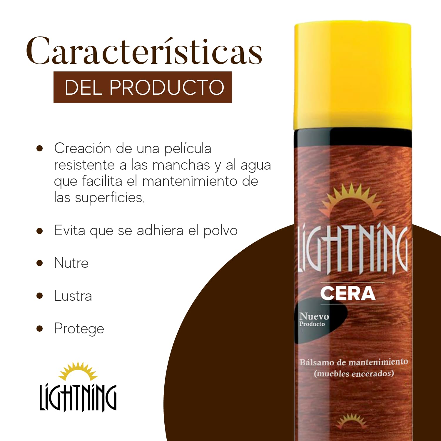 Lightning Cera de mantenimiento encaustica para muebles y madera - Bálsamo - Nutre y da brillo - Aerosol - 400 ml