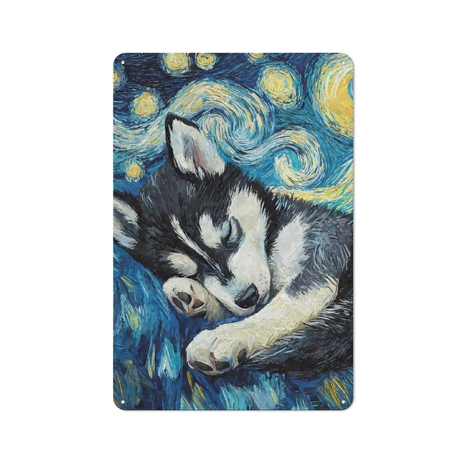 Husky Puppy Starry Night Metal Wall Plaque 30x20cm, Character Room Wall Plaque for Hallway, Home Bar, Garage Or Study