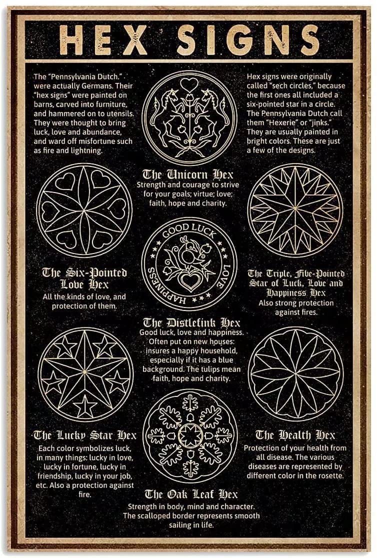 Hex Signs Vintage Poster Metal Tin Sign Iron Painting Plaque Wall Decor Bar Club Novelty Bathroom Cafe Store 12x16 Inch