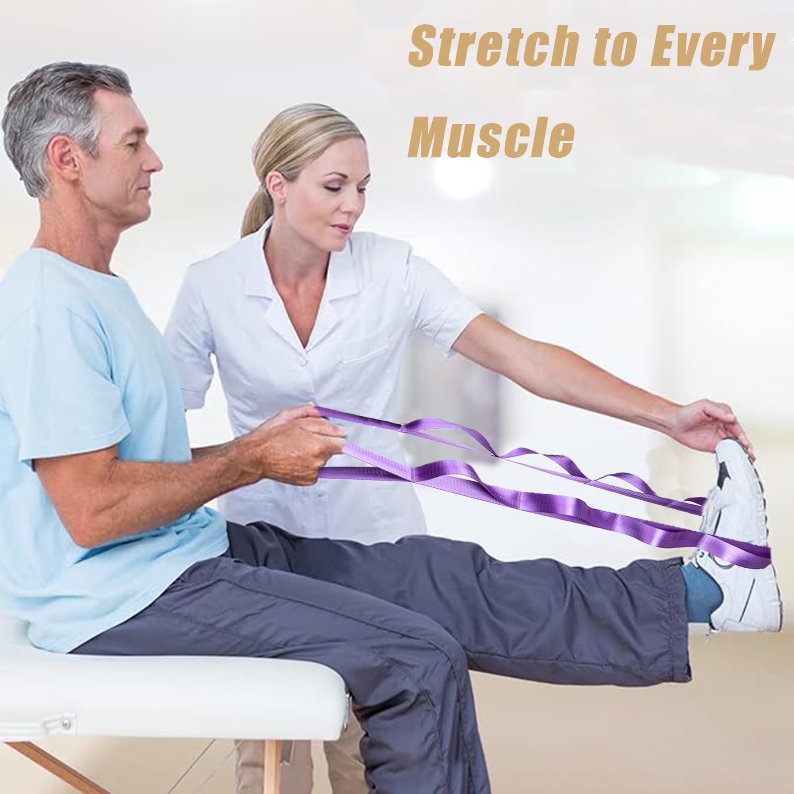 Oak-Sports Correa elástica de yoga para terapia física con 10 bucles, correas de yoga para estiramiento, banda elástica no elástica mejorada para pilates, danza y gimnasia con guía de entrenamiento