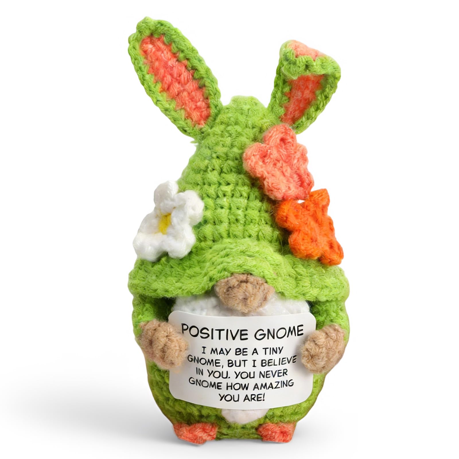 Easter Positive Gnome, Crochet Gnome, Emotional Inspirational Support Knitted Doll, Easter Basket Stuffer, Inspirational Gnome Gifts for Women
