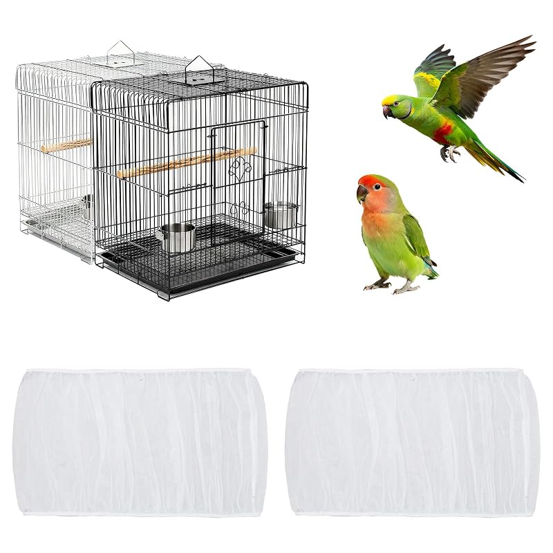 Protetor e coletor de sementes para gaiola de aves Fengek em malha elástica Branco + Branco (XL), pacote com 2