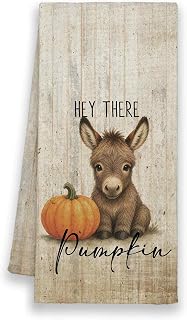 Fall Pumpkin Donkey Farmhouse Vintage Kitchen Towels 16x24in | Cute Hey There Pumpkin Hand Towels for Bathroom, Rustic Autumn Tea Dish Towel for Farm Dining Room Thanksgiving Harvest Decor