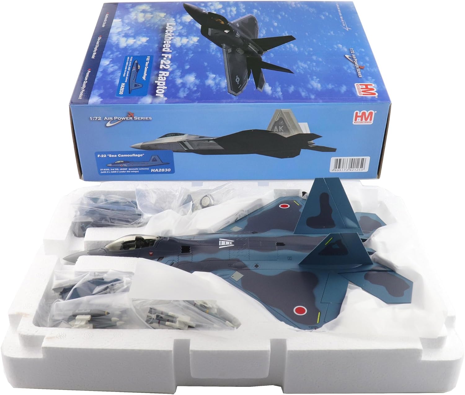 Hobby Master | 1:72 Scale Diecast Military Aircrafts | F-22 Sea Camouflage 37-8322, 3rd SQ, JASDF (Pseudo Scheme) (with 8 x AAM-3 Under The Wings) | Model HA2830