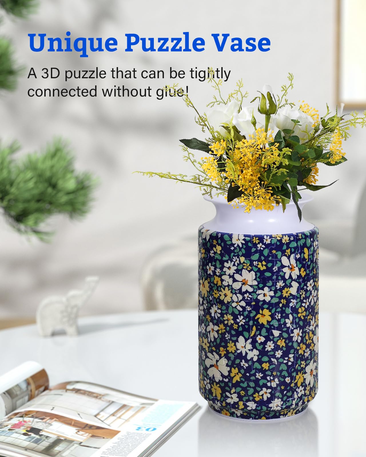 Jarrón de rompecabezas 3D, rompecabezas 3D de 162 piezas para adultos con flores, artes y manualidades únicas para adultos, regalos únicos de advertencia para el hogar para mujeres, jarrón de 2