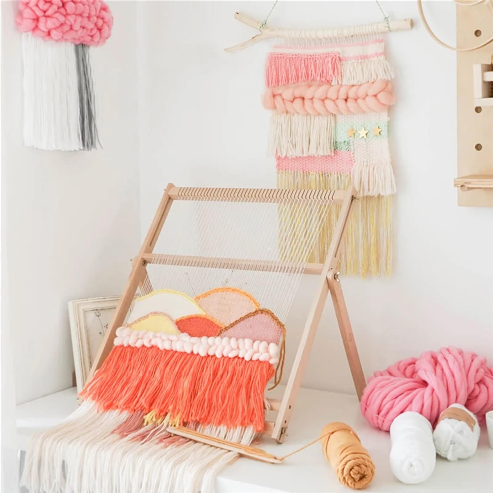 Webrahmen Holzwebstuhl, kreative Garnstrickmaschine for Erwachsene, Hand-DIY-Herstellung, große Textilmaschine, Schal, Wandteppich, Webwerkzeug