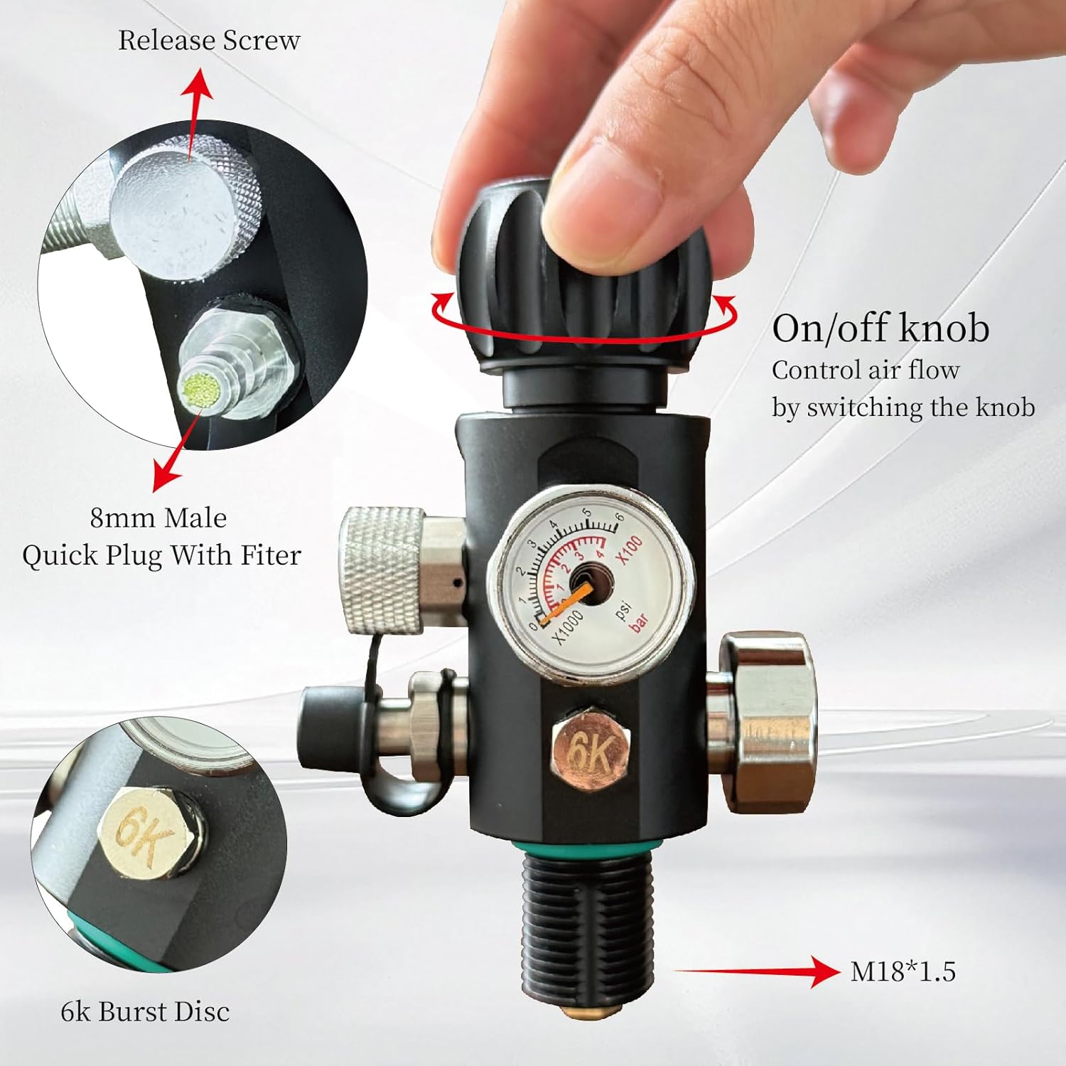 M18×1.5 thread 4500psi (No Pressure-Reduce) Paintball Fill Stations valve PCP Tank Scuba Tank Dual Gauge Charging Valve PCP Air-gun HPA valve with 20 Inches High-Pressure Hose