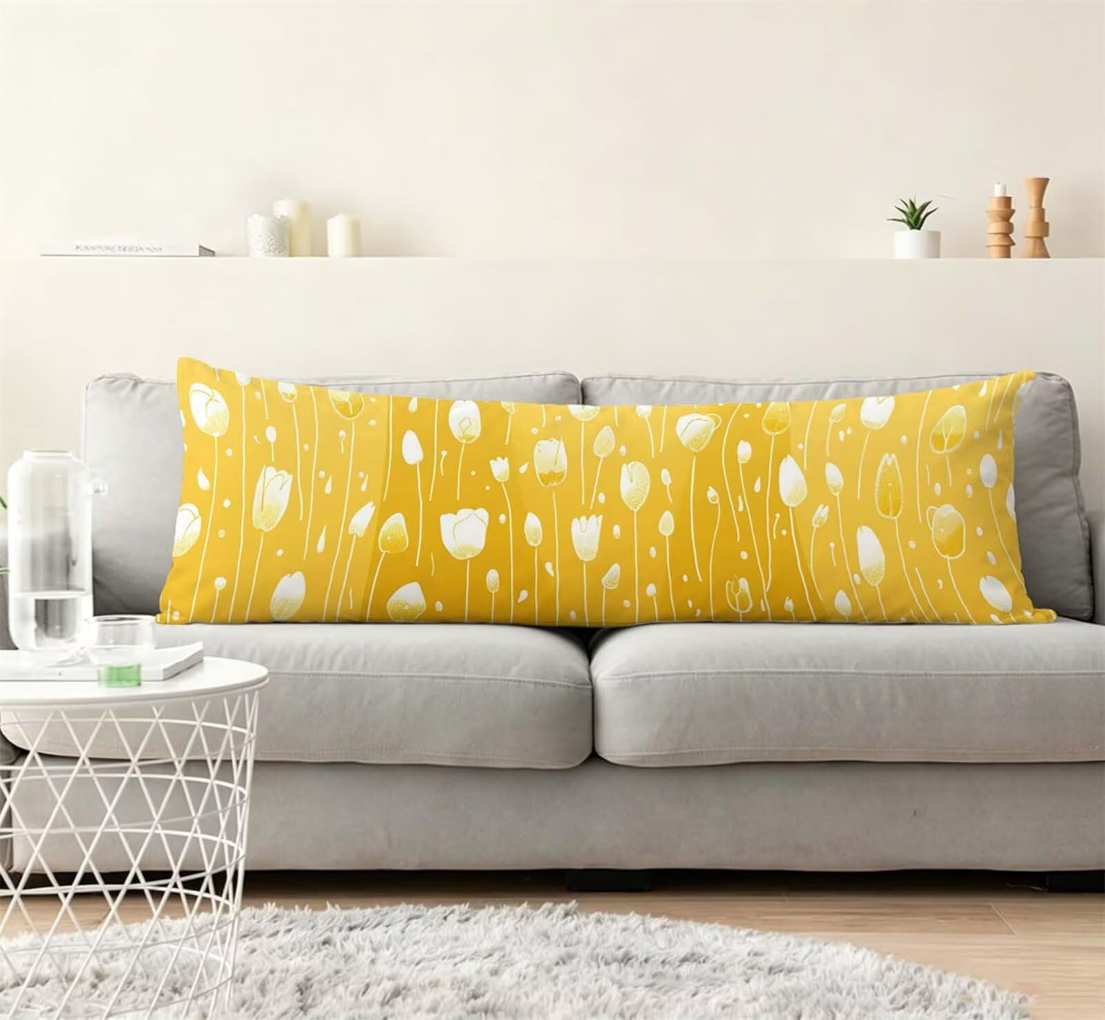 Gelb-1 Seitenschläferkissen bezug 55 x 160 cm Schwangerschaftskissen Samt | Nordic-2 Langes Kissenbezug mit Unsichtbarer Reißverschluss XXL Kissenbezug Komfortkissen für Bett Sofa Deko j-241