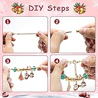 Vista 3 de 2025 Calendario de Adviento de Pulsera con Abalorio de Navidad Rosa, Caja Sorpresa con 22 Colgantes y 2 Pulseras, Calendario de Adviento de 24 Días