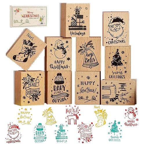 Wooden Rubber Stamp Set, Various Christmas Rubber Patterns Wood Stamps