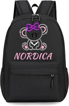 Personalized Kids Backpack for Teens Girls, Custom Name Elephant Cute Kids School Backpack with Adjustable Padded Straps, Personalized Toddler Preschool Backpack, Back to School Gift for GirlsBlack