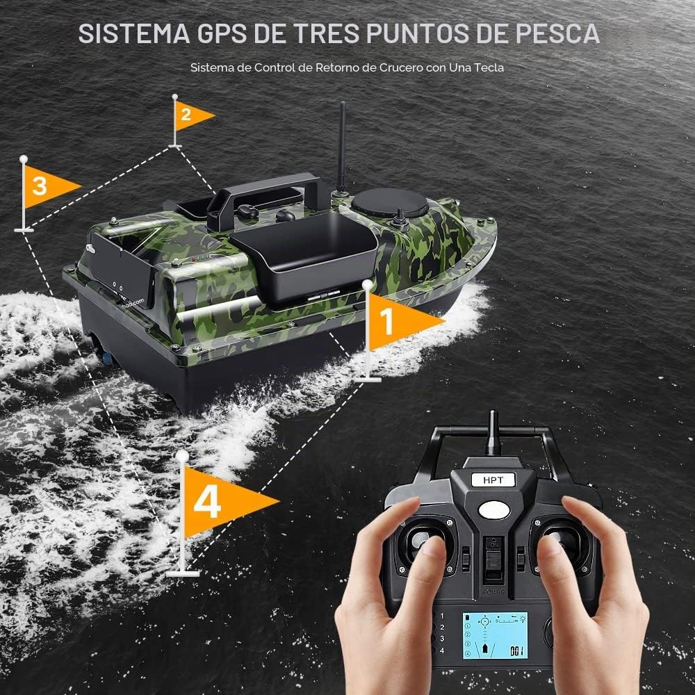 12000mah 500M GPS Barco cebador Cebo de Pesca, 3 bahías de catapulta. Barcos cebadores para la Pesca de la Carpa con GPS, 16 Puntos de Memoria, devolución de una Llave.