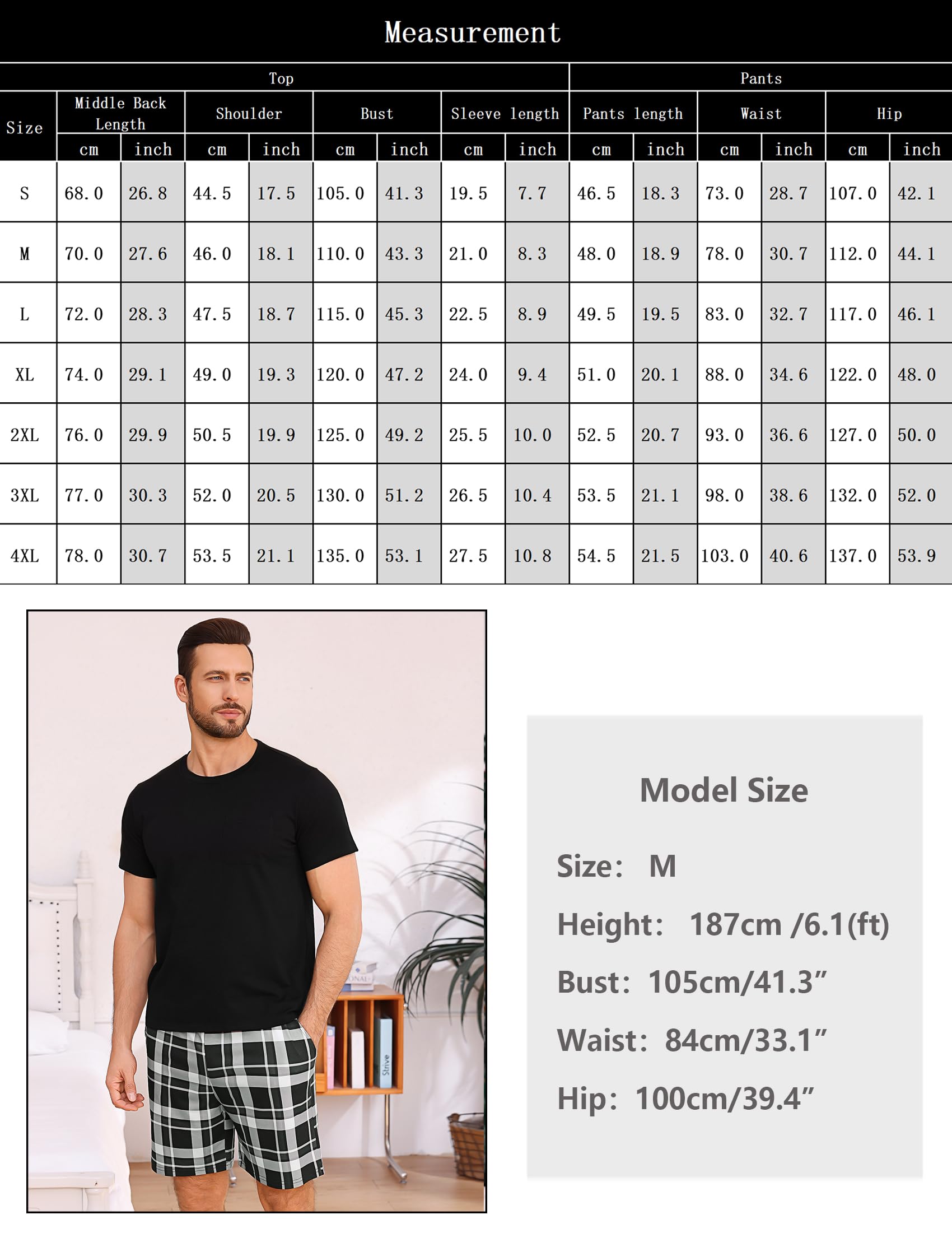 Bresdk Pyjama Homme Été Court Coton Manches Courtes Ensemble Short Vêtements de Nuit Confortable pour Maison Loungewear Voyage