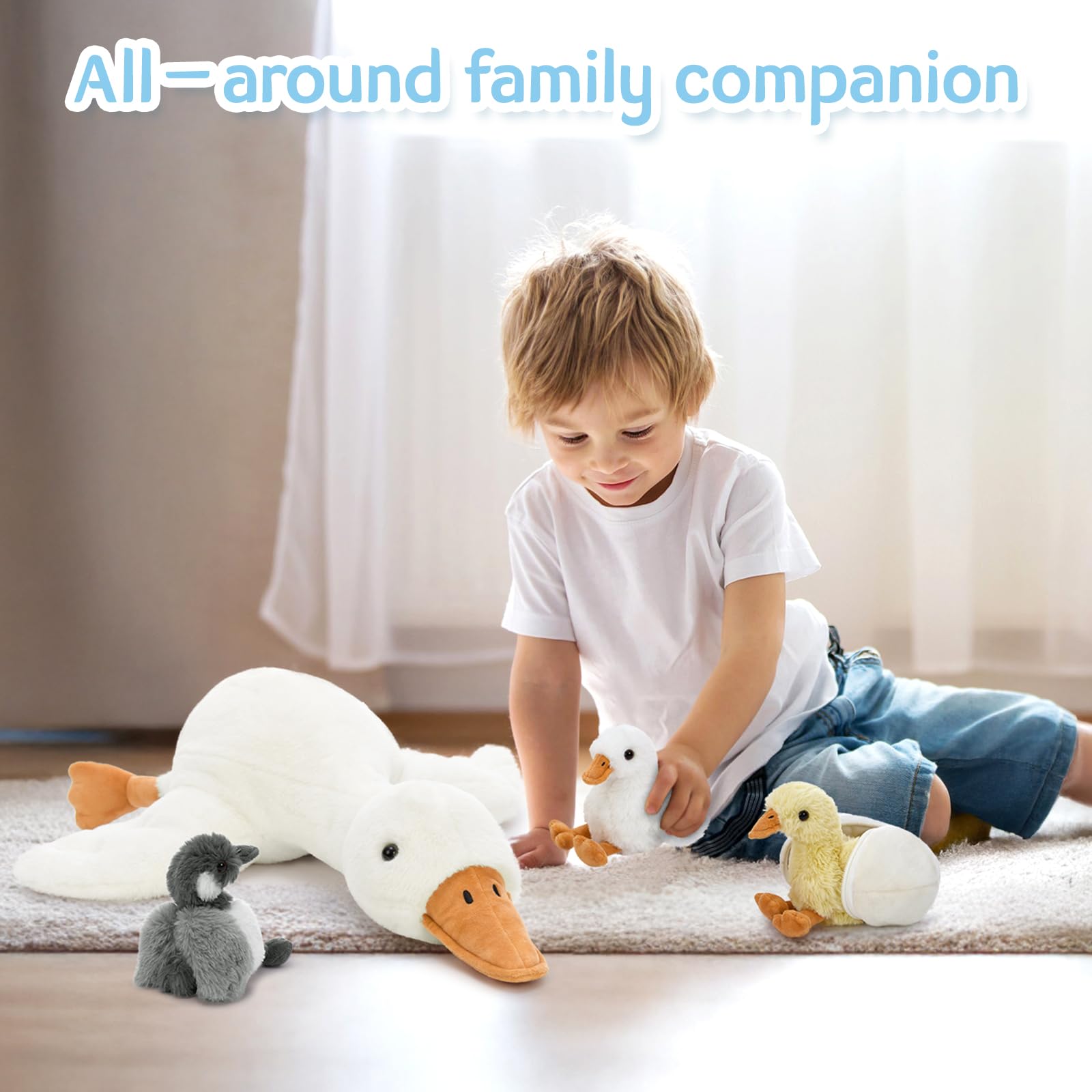 MorisMos riesen Gans Kuscheltier XXL mit 3 Babys im Bauch, 60cm lang groß Plüsch Ente Stofftier Plüschtier, Gänse gooseteddy Geburtstag Weihnachten Geschenk Kinder