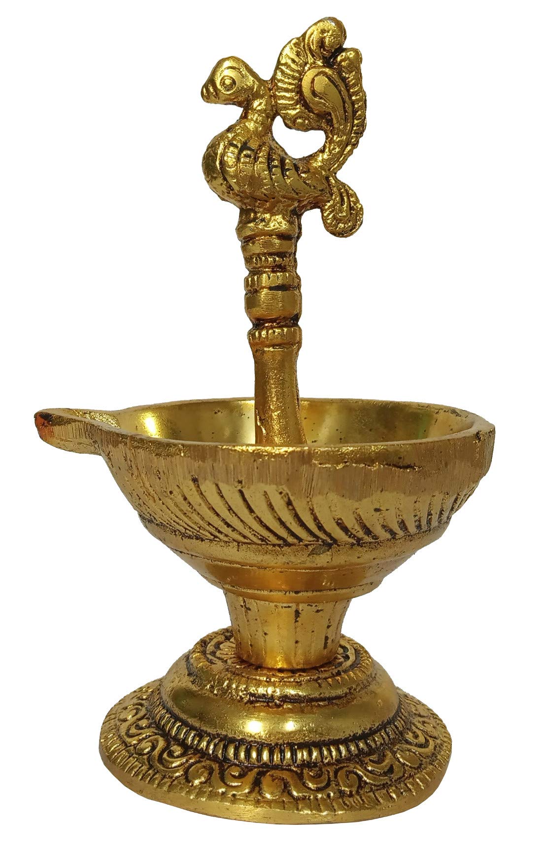Purpledip Metal Oil Lamp Diya in Peacock Design: Festive Decoration or Daily Ritual Use (12192)