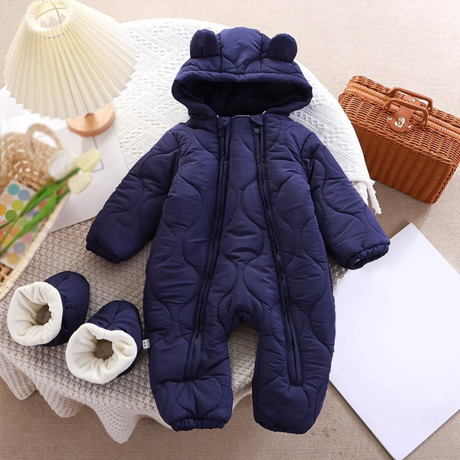 2026 Traje de Nieve Bebé Niño Traje de Invierno Cálido con Doble Cremallera Pelele para Niños 0 a 24 Meses Jugar al Aire Libre Diario