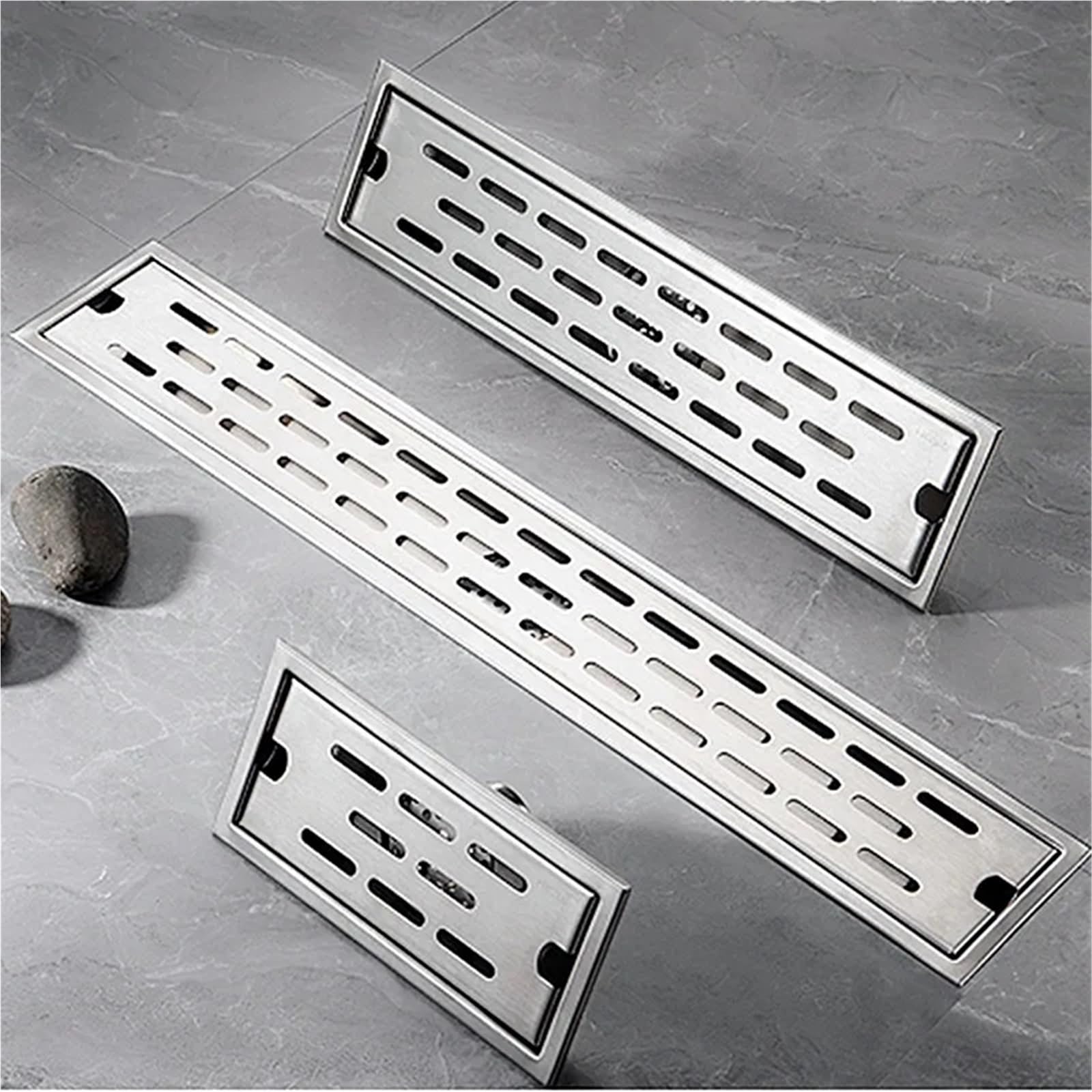 Drenaje De Suelo Desagüe de Suelo Acero Inoxidable for baño, Largo, Rectangular Gran Desplazamiento para Lavabo(10x30)