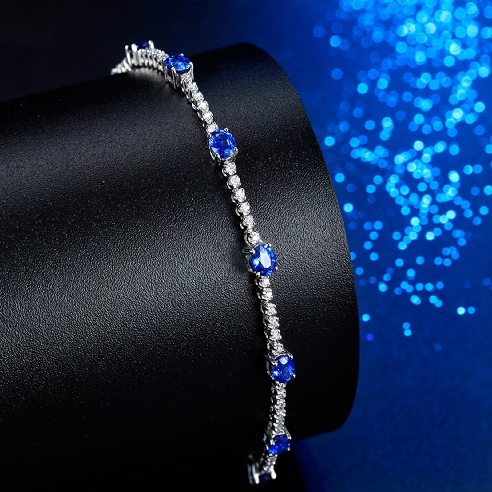 Bracciali in Oro Bianco 750/585/375 Vero, Bracciale Donna con Zaffiro 3.2ct 16-20 cm con Diamante, Braccialetto Sposa Fidanzati