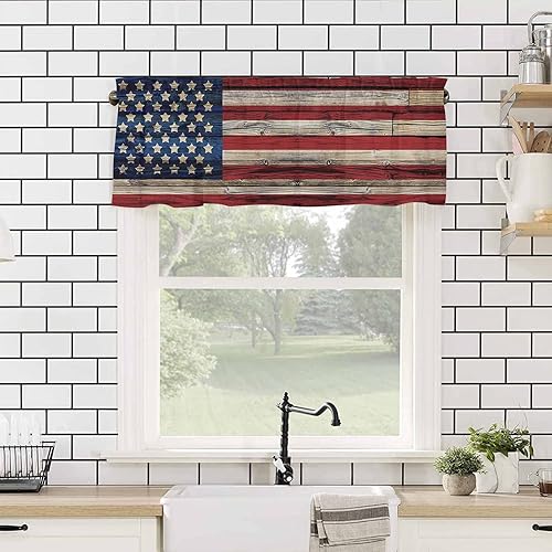 Miniatura 4 de Gemhome Cortina de cenefa para ventanas, 4 de julio, estrellas patrióticas de 54 x 18 pulgadas, panel de privacidad con bolsillo para barra, cenefas